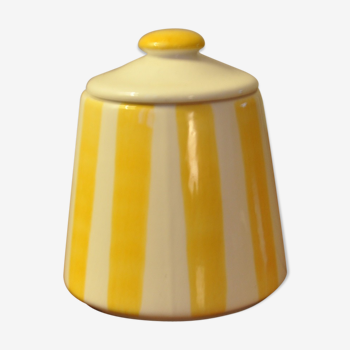Yellow and white striped cover pot