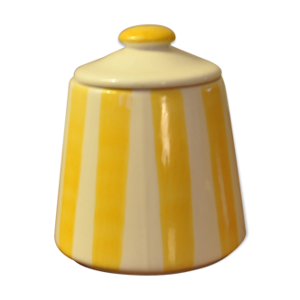 Yellow and white striped cover pot