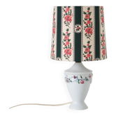 Small recycled vintage lamp — porcelain base, floral shade