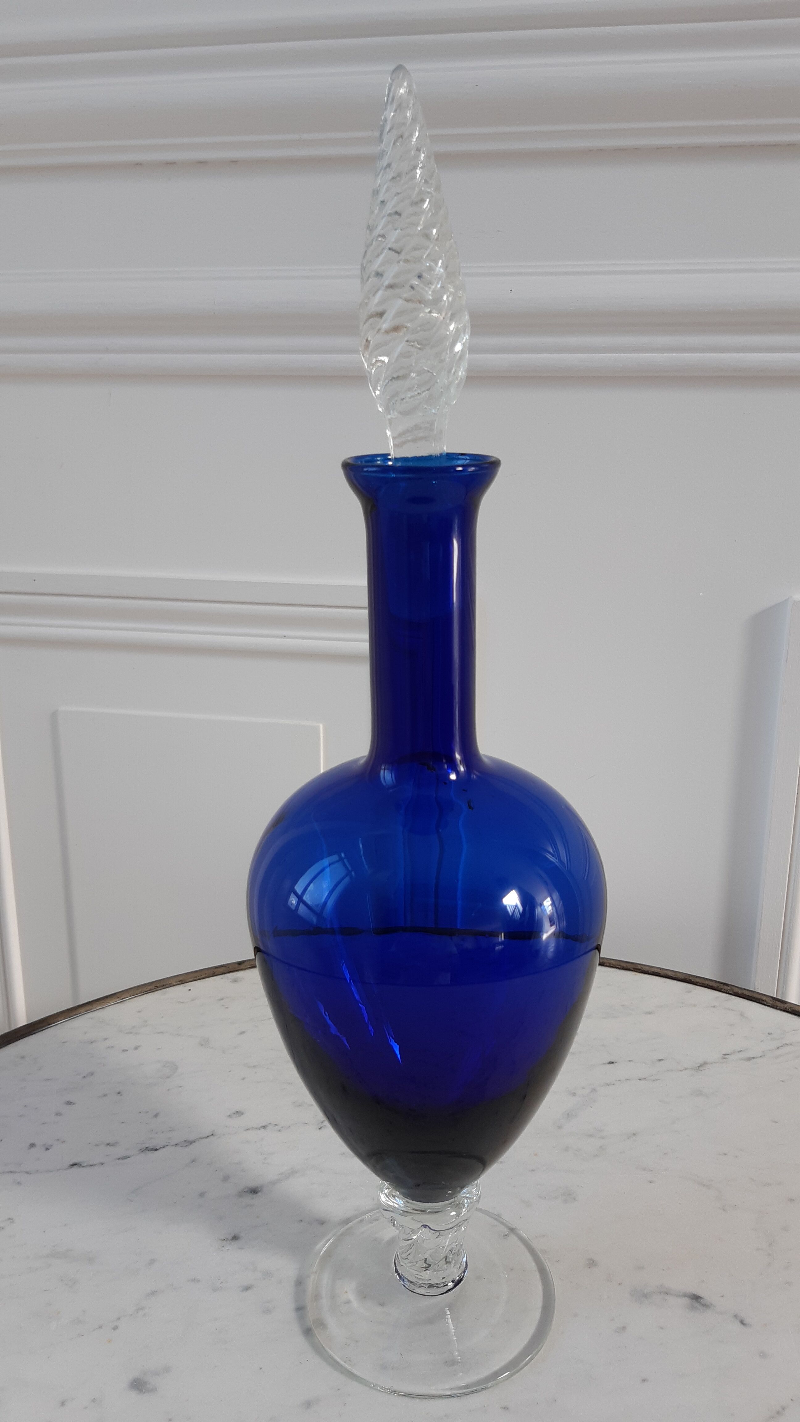 Italian carafe in blue polished glass Klein 60s