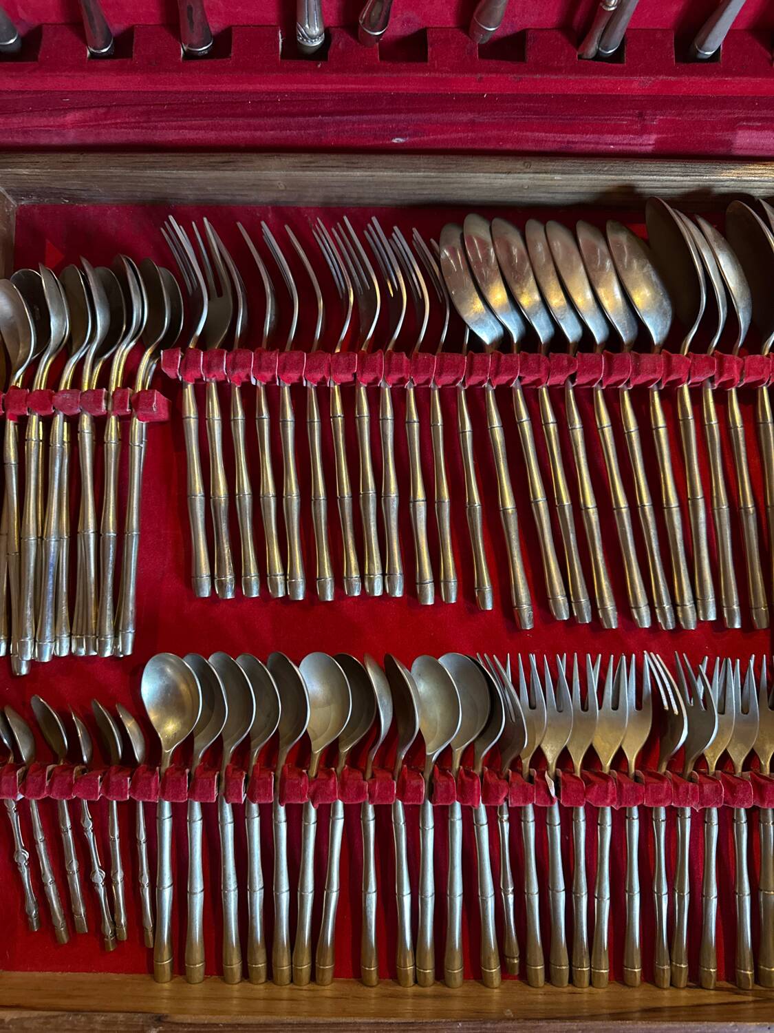 1960s bamboo brass cutlery set