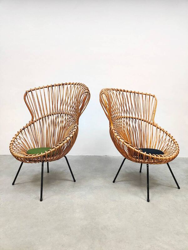 Chaises vintage en rotin design hollandais 'Rohe Noordwolde'