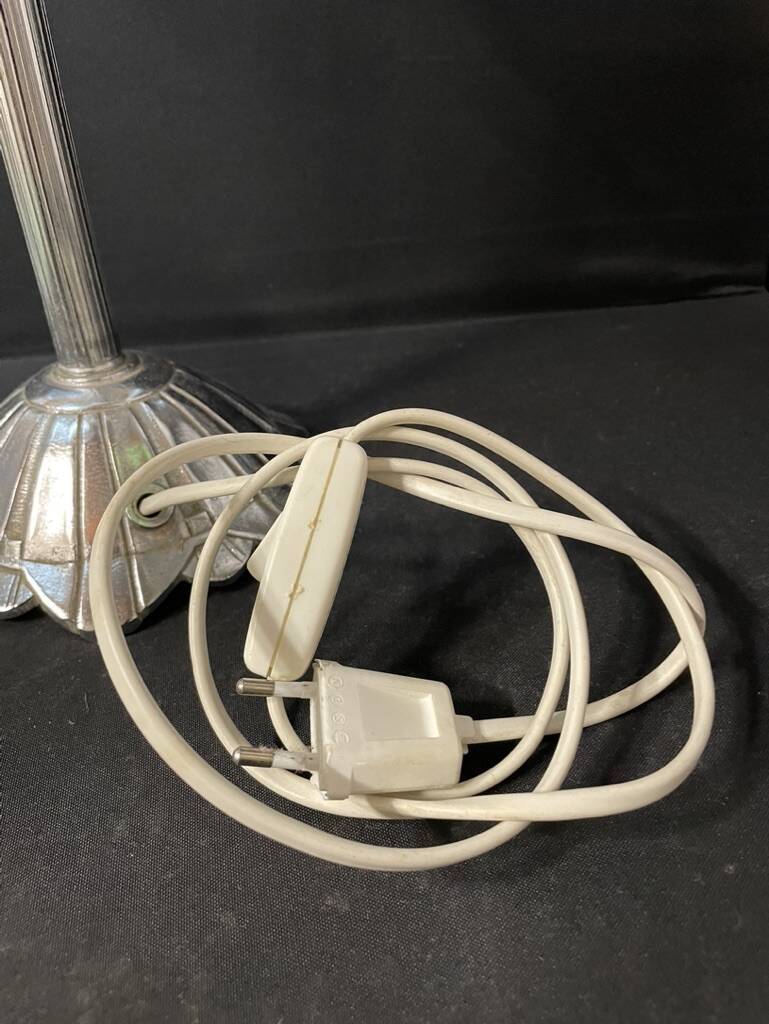 Art Deco table lamp – Silver bronze & pressed/molded glass