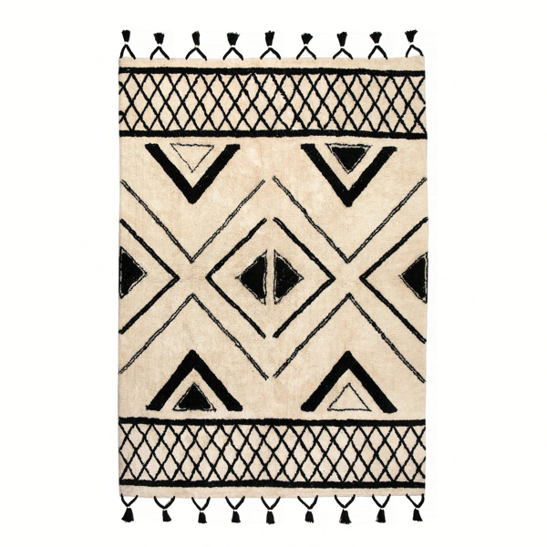 Tapis berbère 200 x 290 cm blanc motif noir
