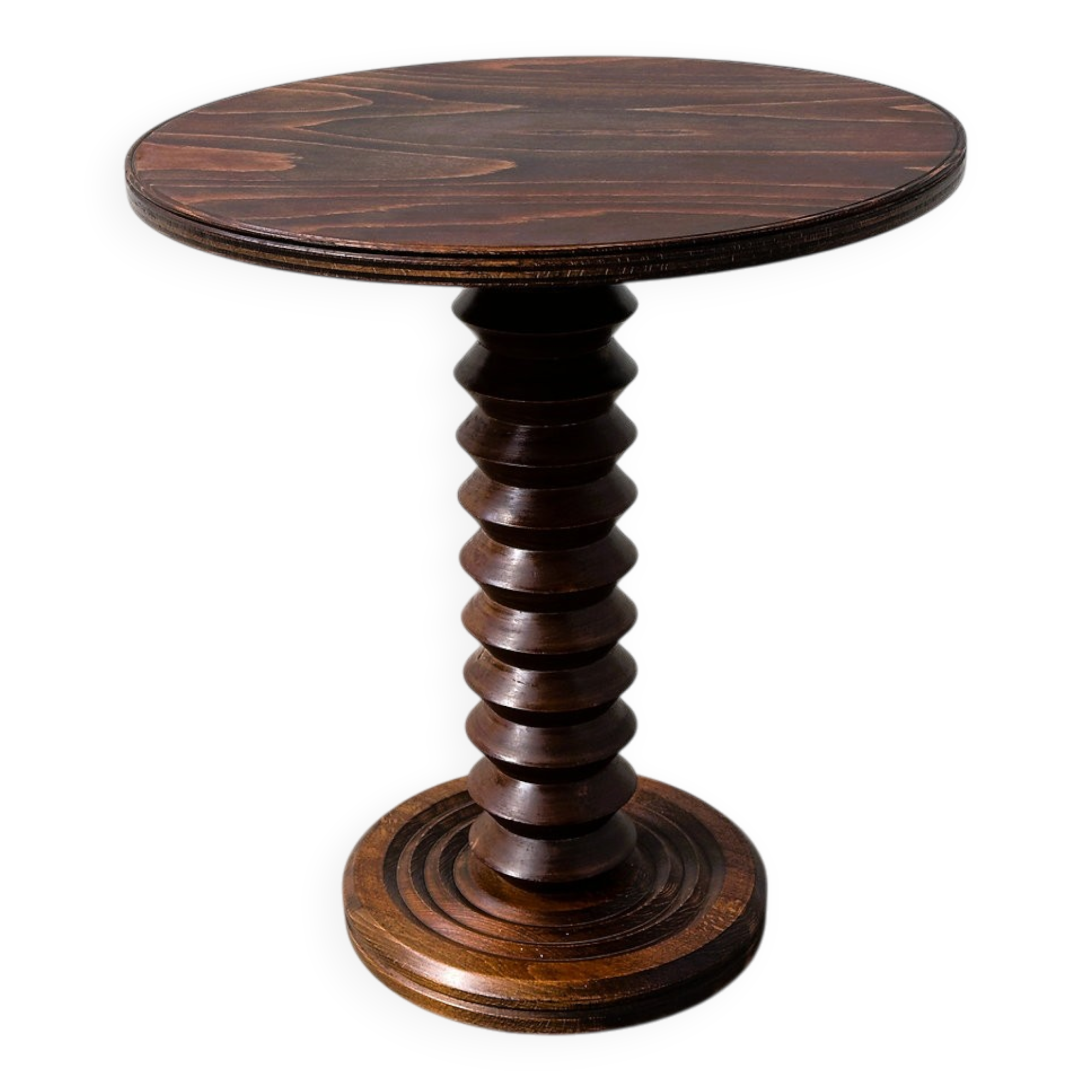 French sculptural turned oak pedestal side table, 1960s