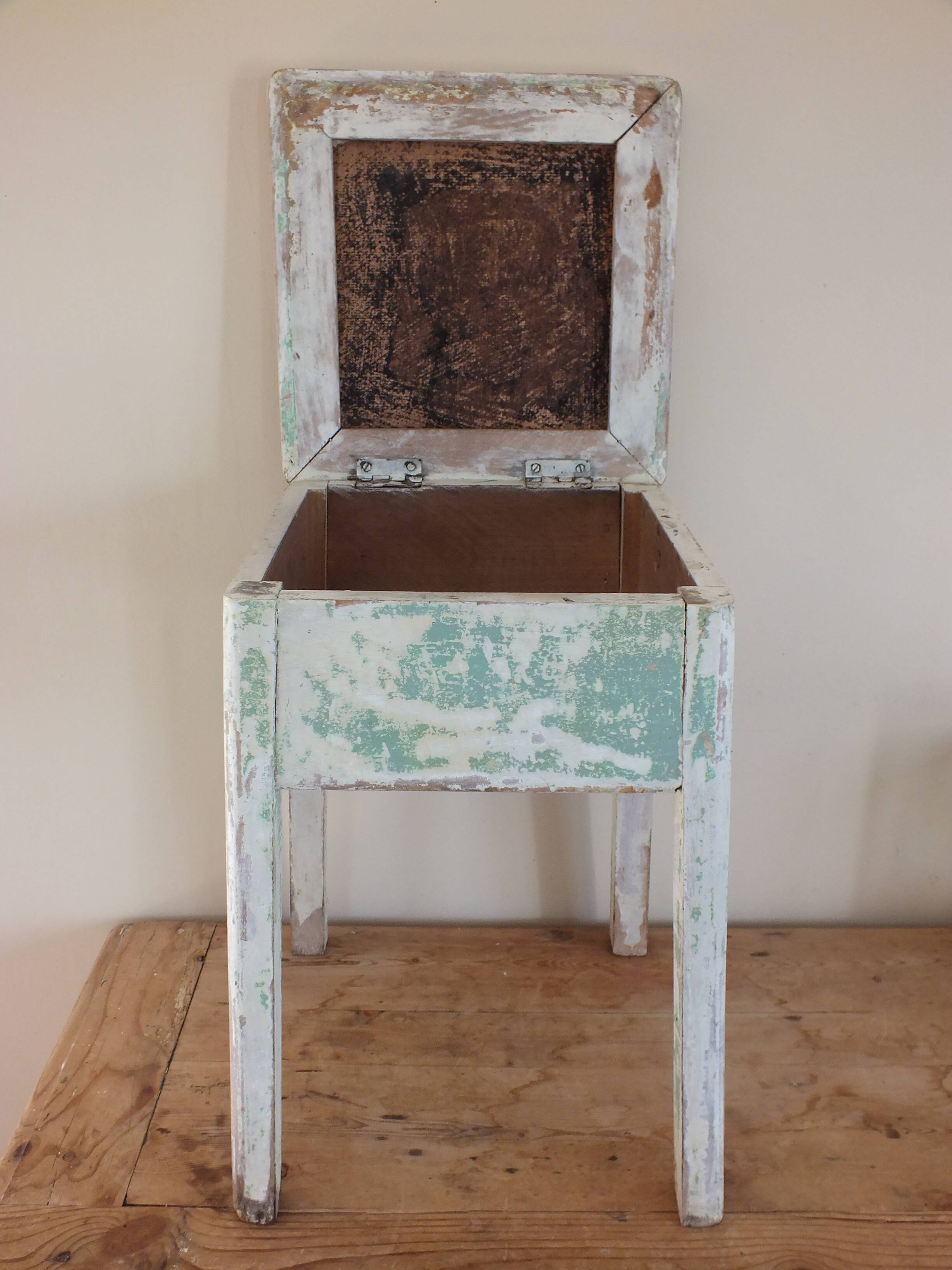 1950s chest stool in green and white painted wood