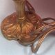 Pair of brass foot lamps, haloed but acceptable lampshades H 33 cm