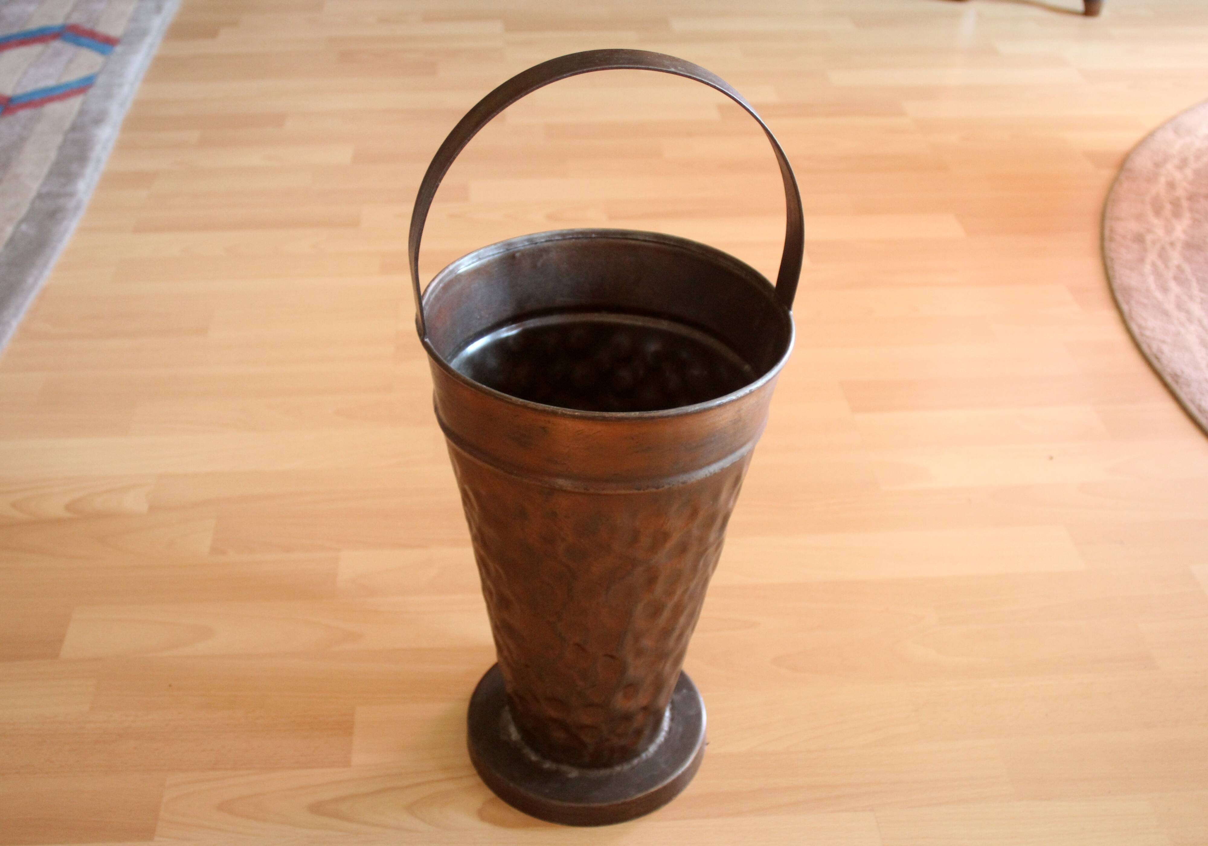 Copper umbrella stand with handle, vintage from the 1970s