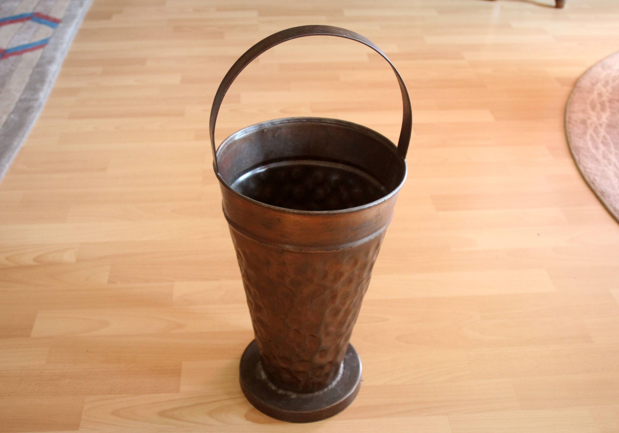Copper umbrella stand with handle, vintage from the 1970s