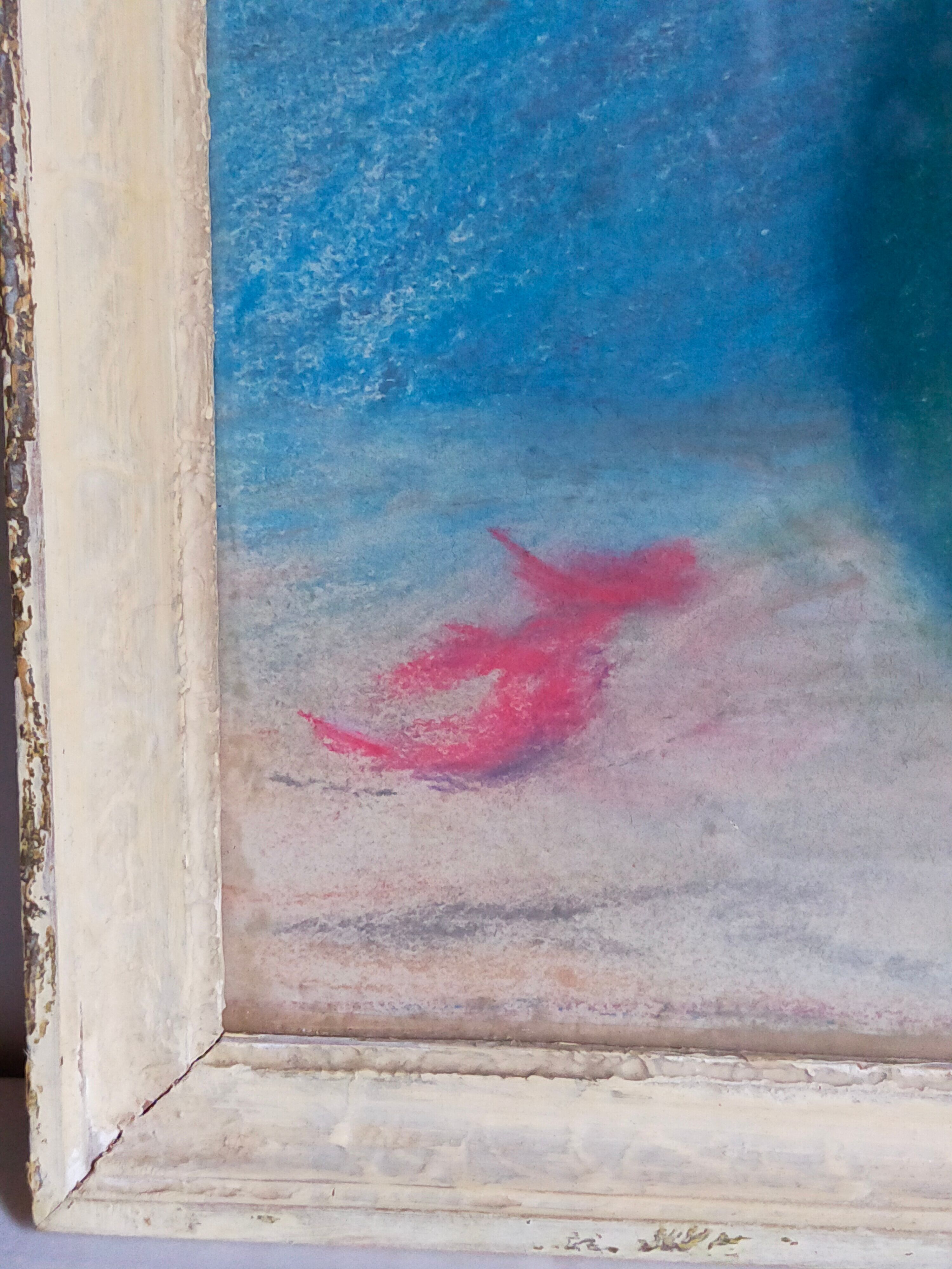 Pastel encadré "Les anémones" vintage