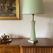 Mid-century modern green Murano glass Table lamp, Barovier & Toso style  Italy, 1940s