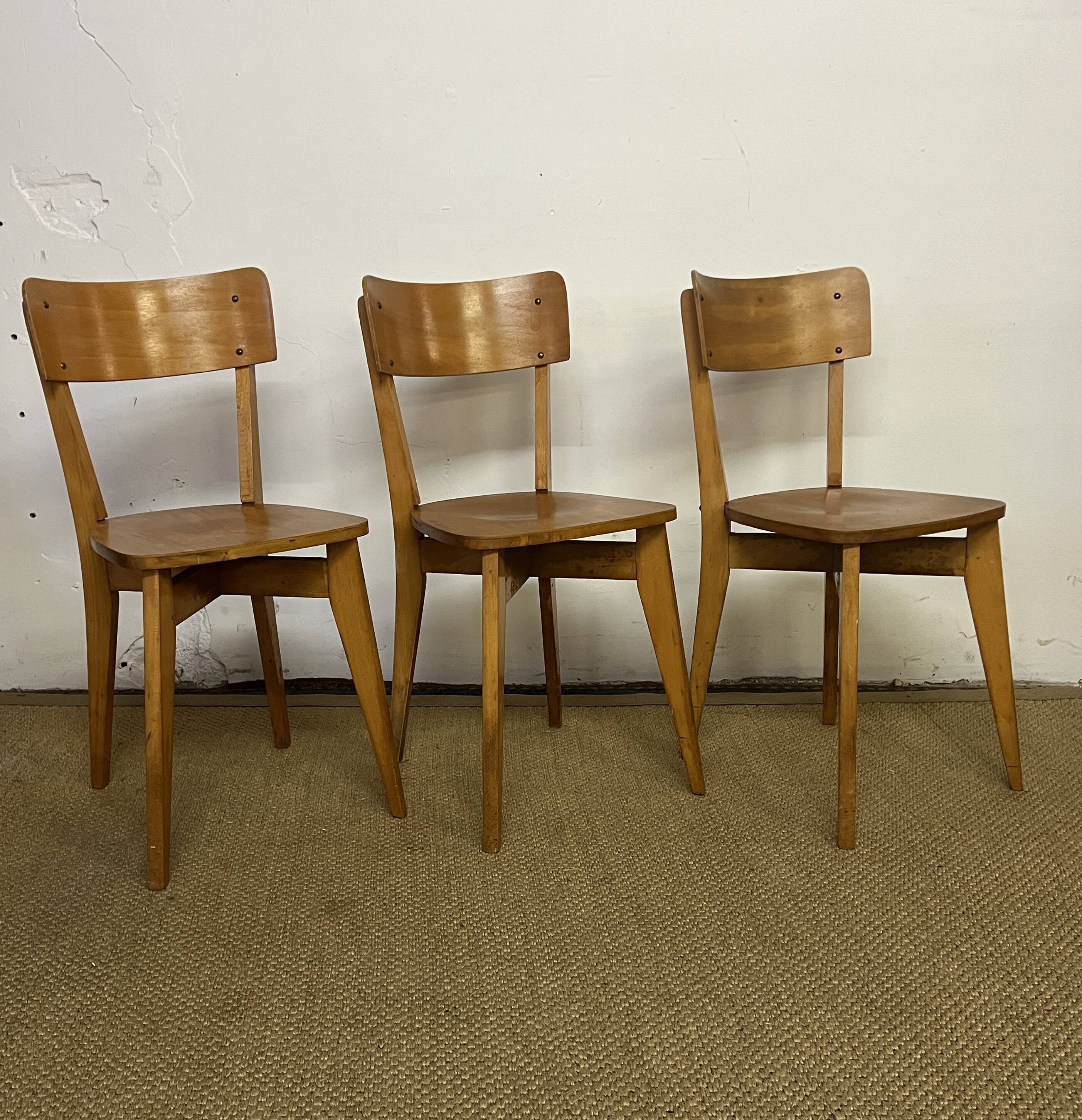 Set of 3 vintage wooden bistro chairs
