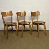Set of 3 vintage wooden bistro chairs