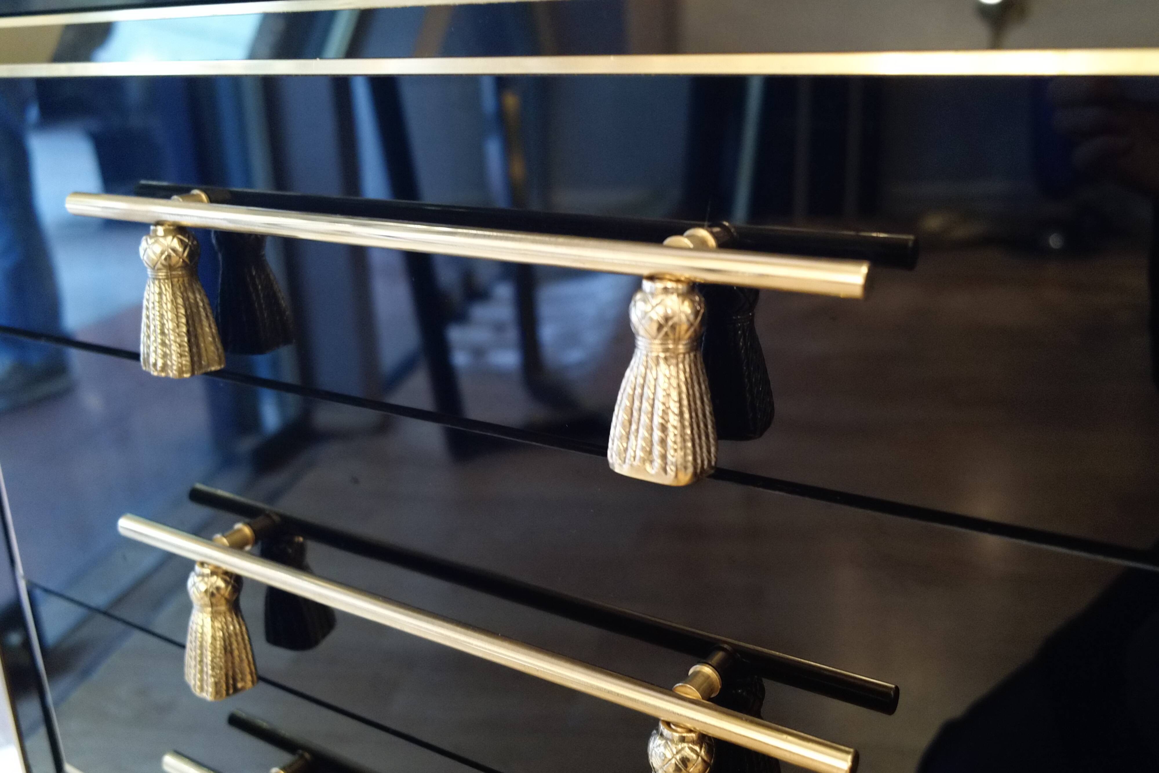 Pair of nightstands in stained glass and brass