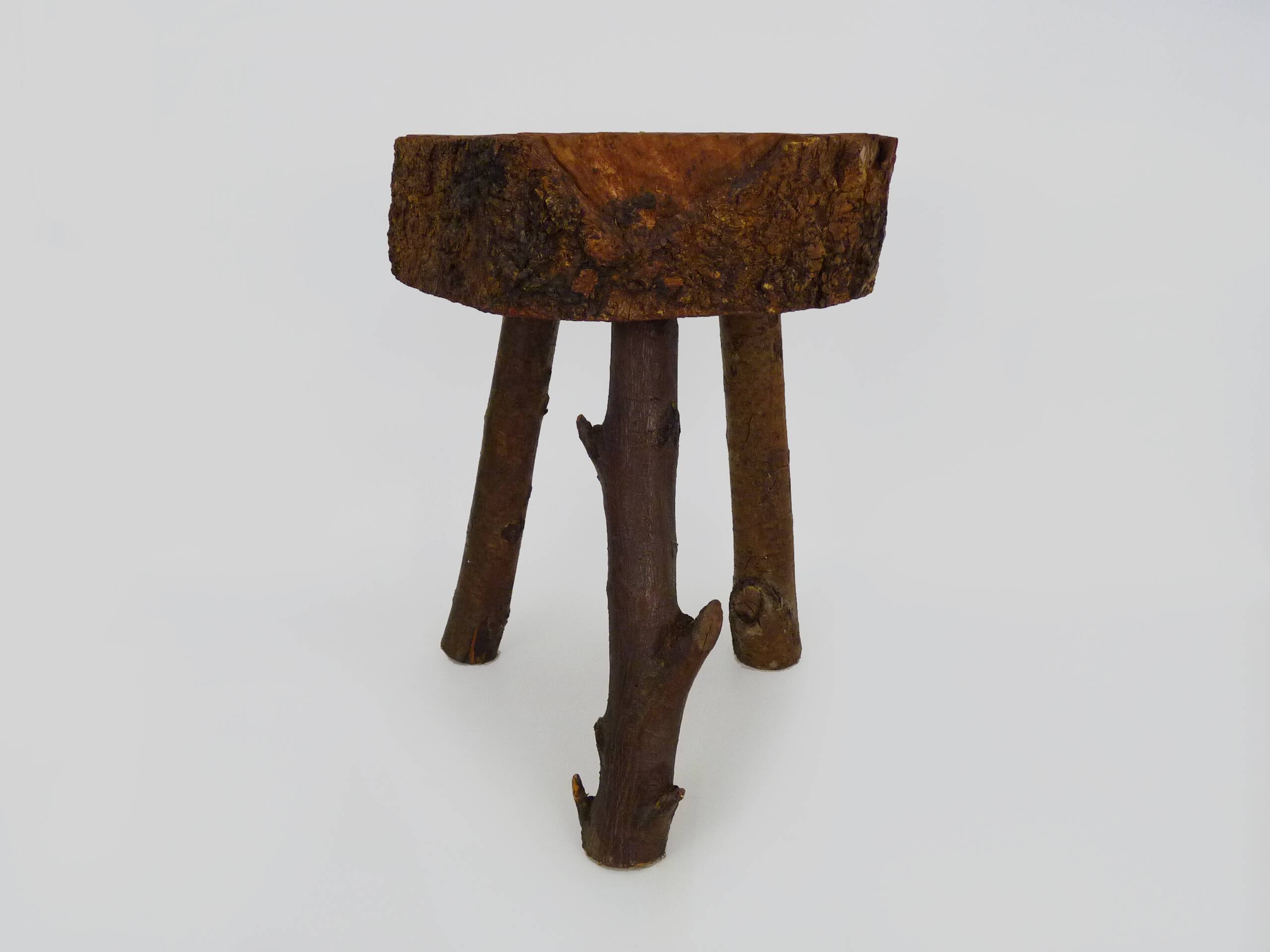 Tripod oak milking stool, Ariège peasant art, France (19th century)