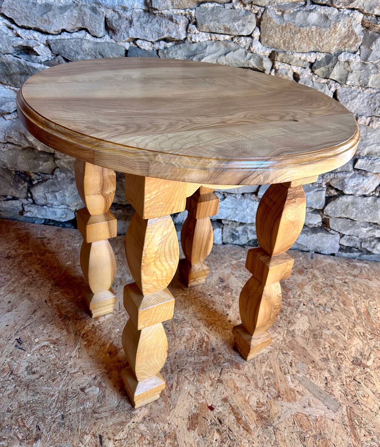 Carved ash wood side table