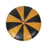 Round Vintage Pouf Orange Black Leatherette 1960s