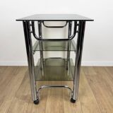 Chrome and smoked glass serving trolley from the 70s