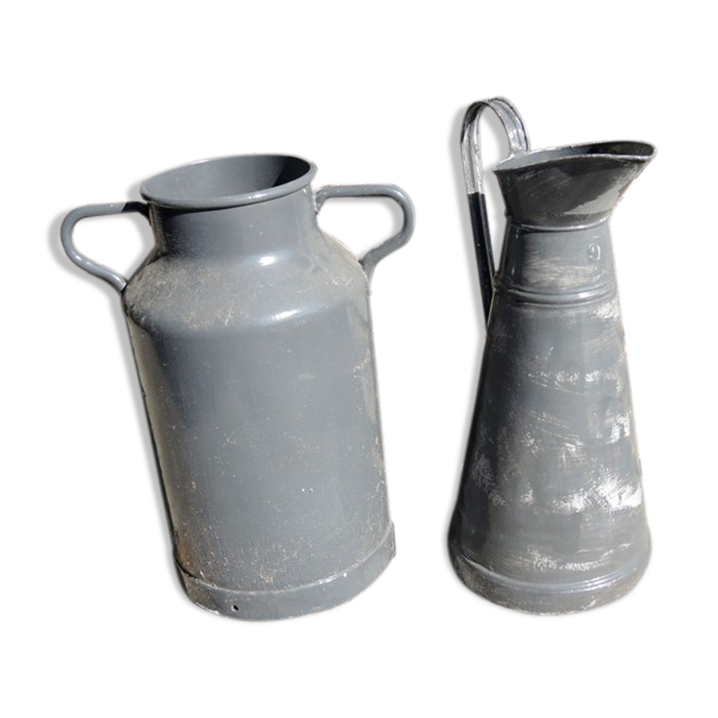 Ancient milk pot and broc in zinc paints grey