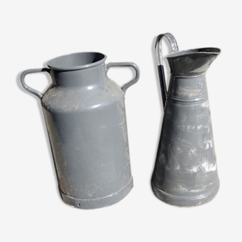 Ancient milk pot and broc in zinc paints grey