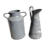 Anciens pot à lait et broc en zinc repeints gris