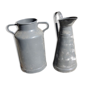 Ancient milk pot and broc in zinc paints grey