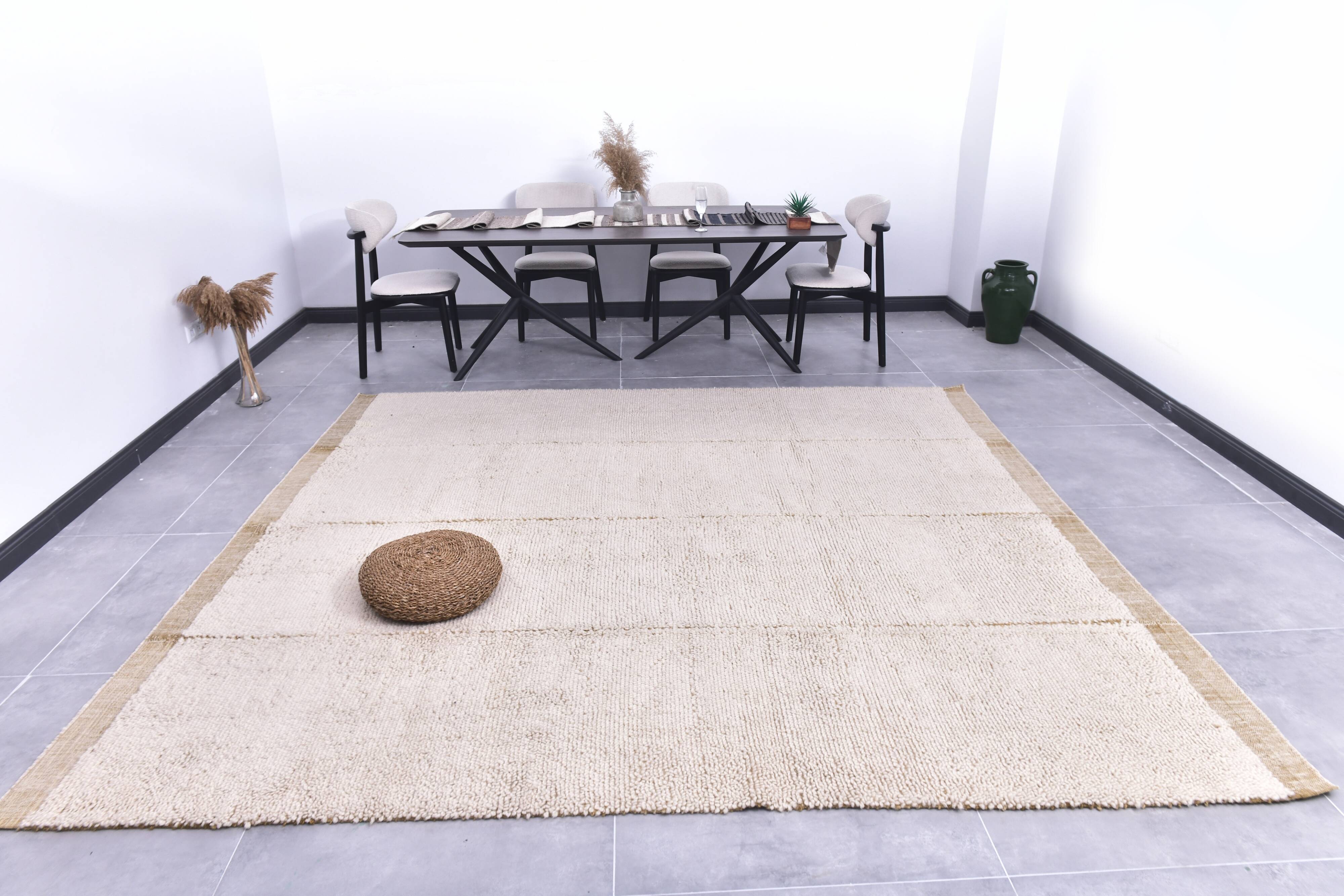 9x10 Mustard Beige Handmade Wool Moroccan Rug, 278x298Cm