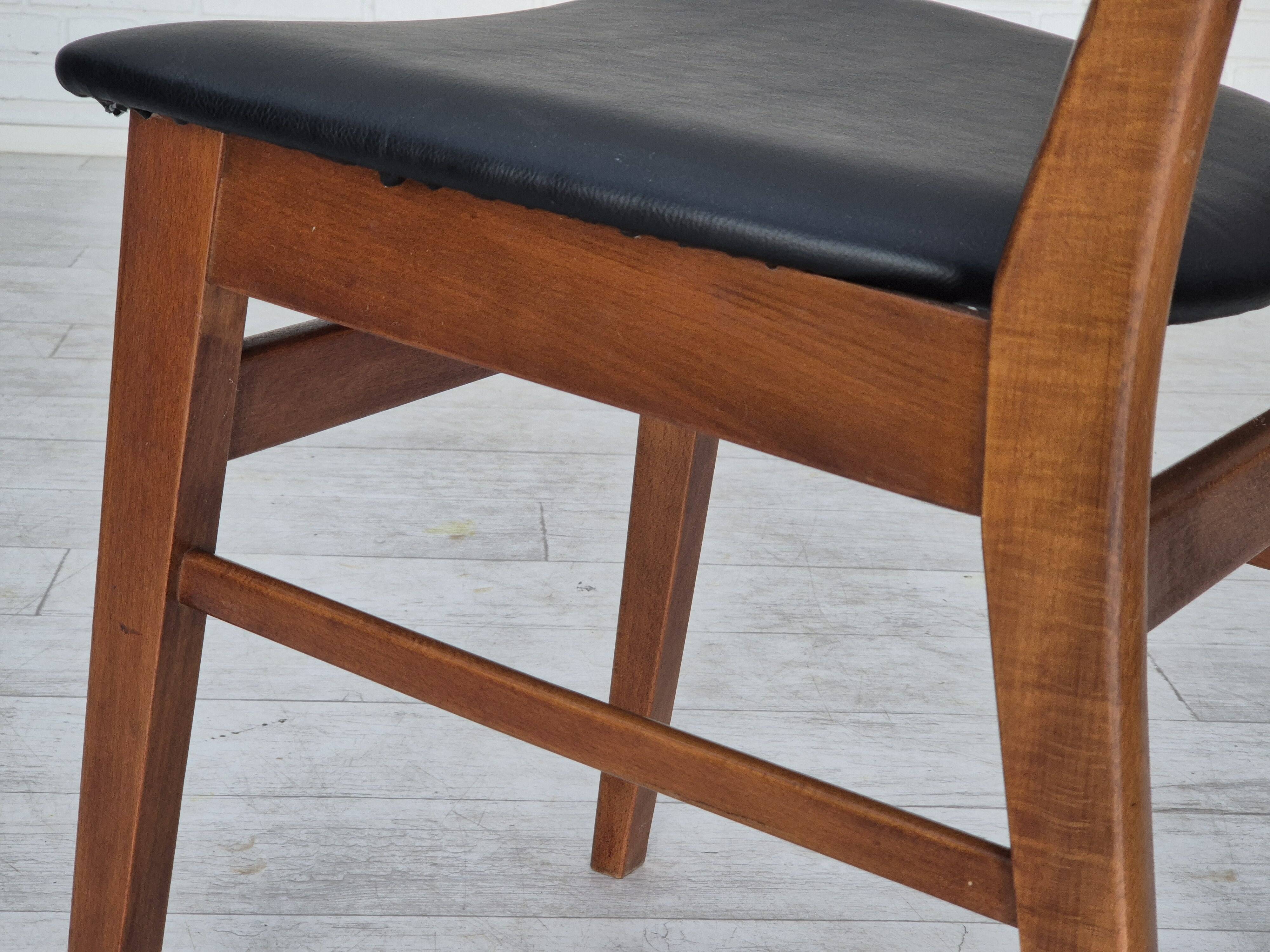 1960s, set of 4 Danish dining chairs by Farstrup, bent teak wood, reupholstered.