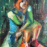 Portrait d'une femme, tableau à l'huile sur toile moderniste du xxe siècle - signé