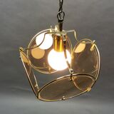 Suspension from the 70s in brass and brown smoked glass
