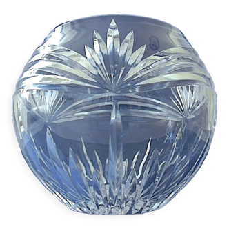 Globular crystal vase with palmette carved decoration, the radiant base.