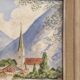 Watercolour Painting of a Village by the Lake Charpentier Mountain