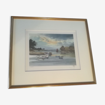 Marine lithograph signed Stéphane Lauro