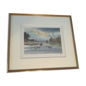 Marine lithograph signed Stéphane Lauro