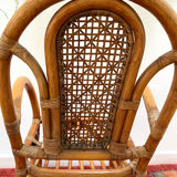 Vintage rattan and bamboo armchair from the 1970s.