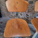 Set of 3 industrial swivel workshop chairs – fixed height bar stools – mid-century factory seats