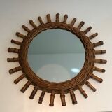 Round rattan mirror