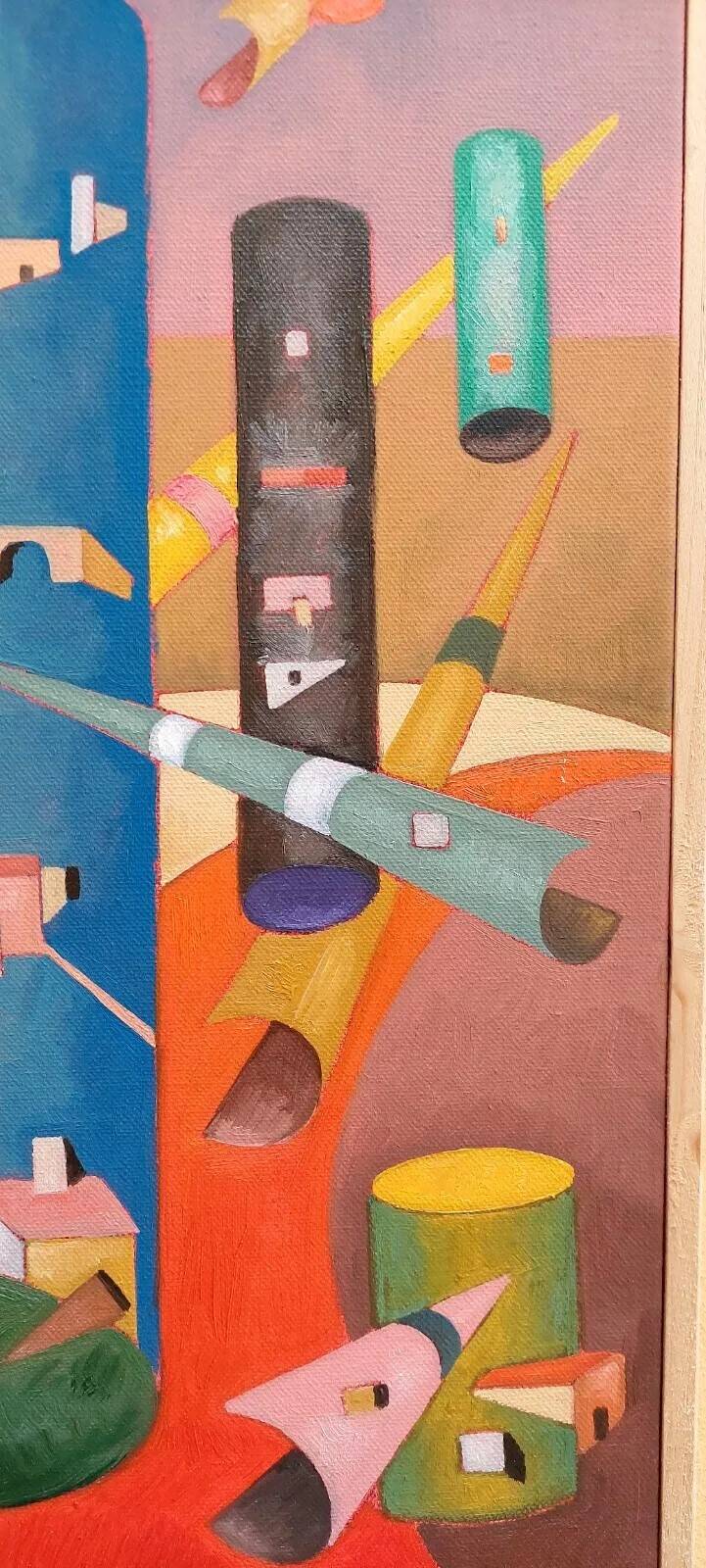 Peinture abstraite, cubisme, franco balleri huile sur toile 'le case alte'