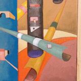 Peinture abstraite, cubisme, franco balleri huile sur toile 'le case alte'
