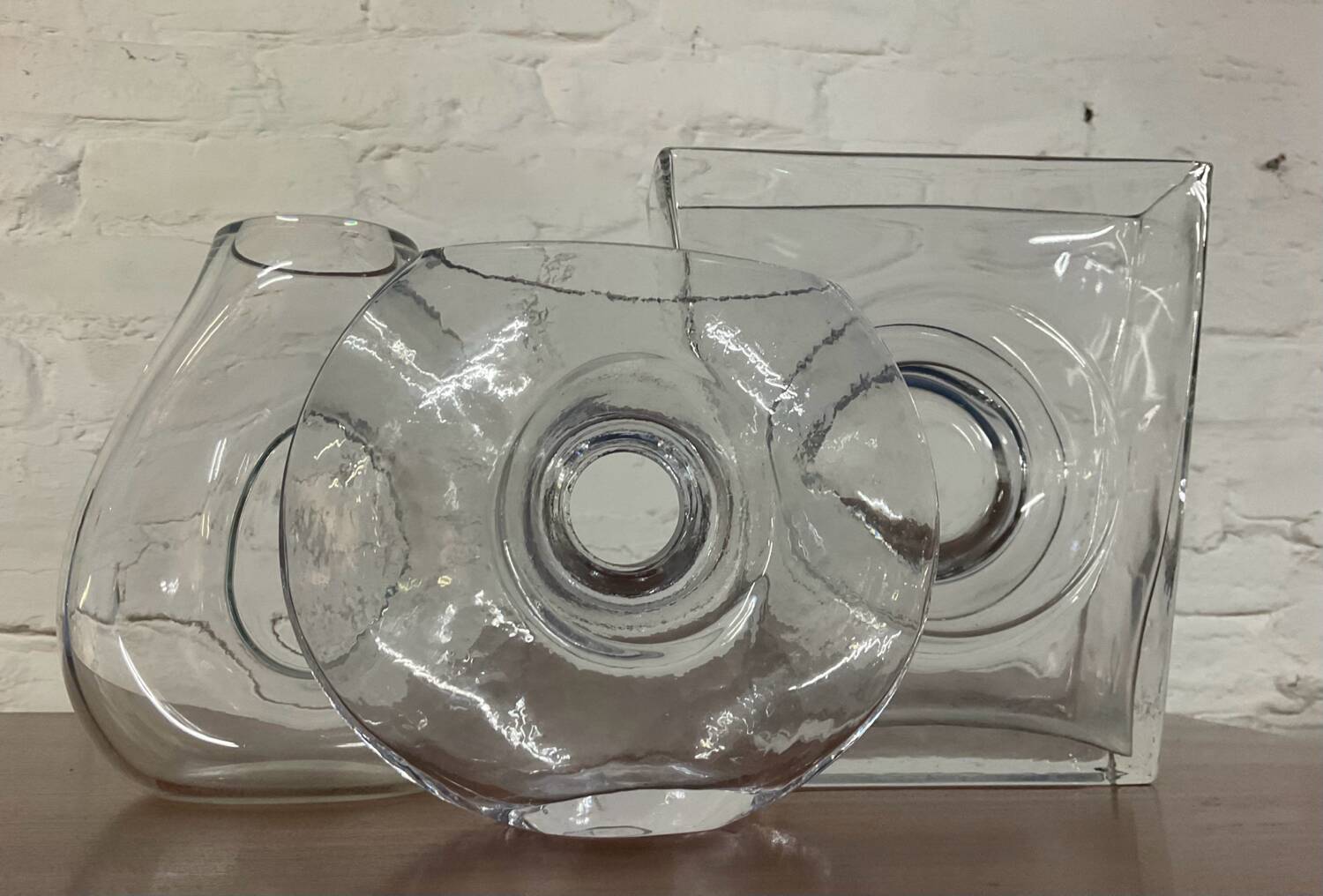 Trio of vintage molded glass vases from the 70s