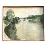 La Seine vers Marly de M. Tassart vers 1950. Huile sur panneau.