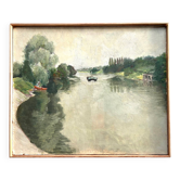 La Seine vers Marly de M. Tassart vers 1950. Huile sur panneau.