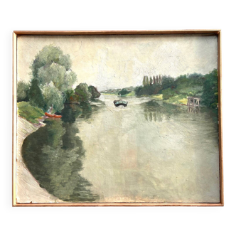 La Seine vers Marly de M. Tassart vers 1950. Huile sur panneau.