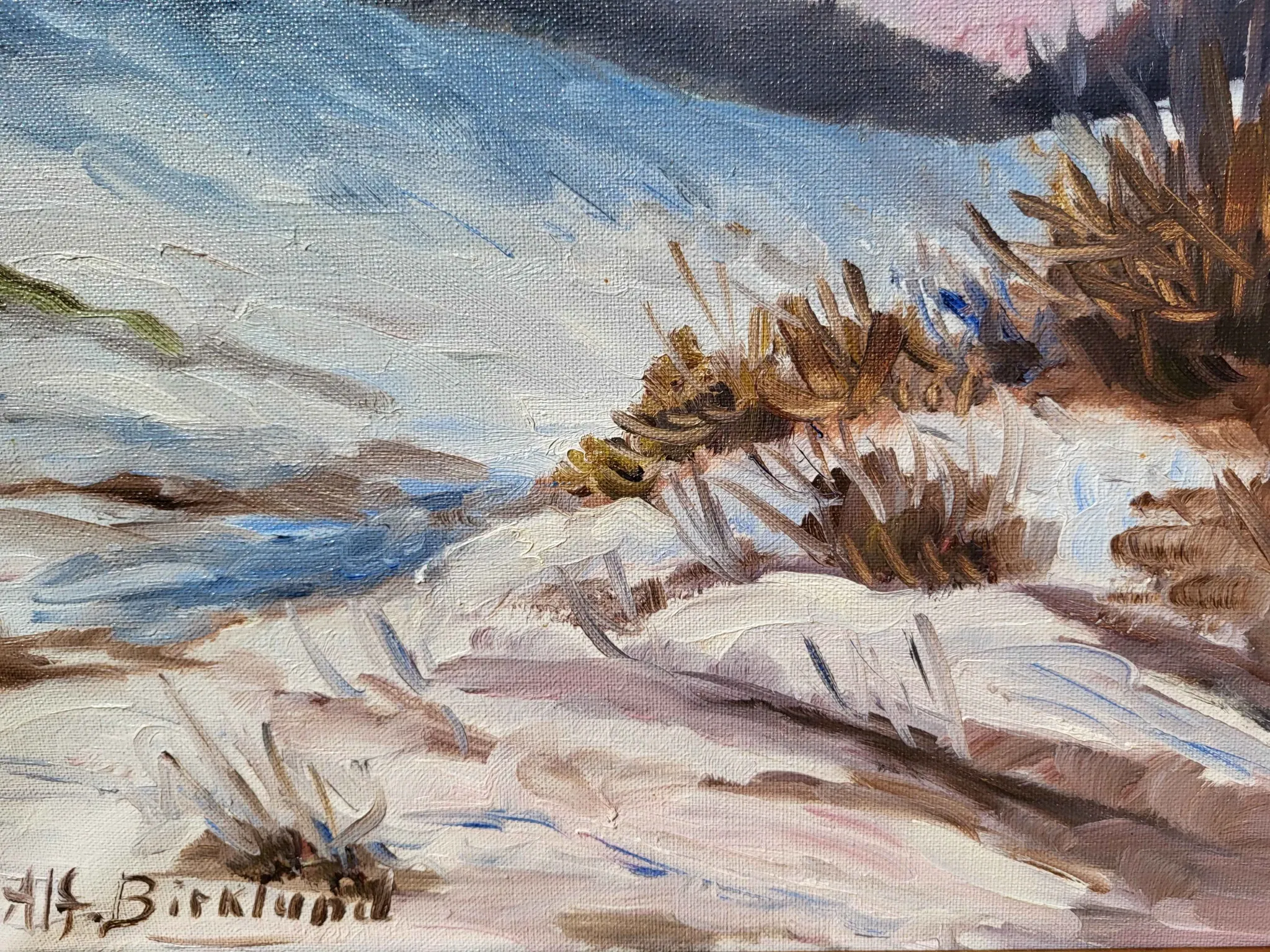Vintage Winter Landscape with Birch Trees Oil Painting