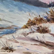 Vintage Winter Landscape with Birch Trees Oil Painting