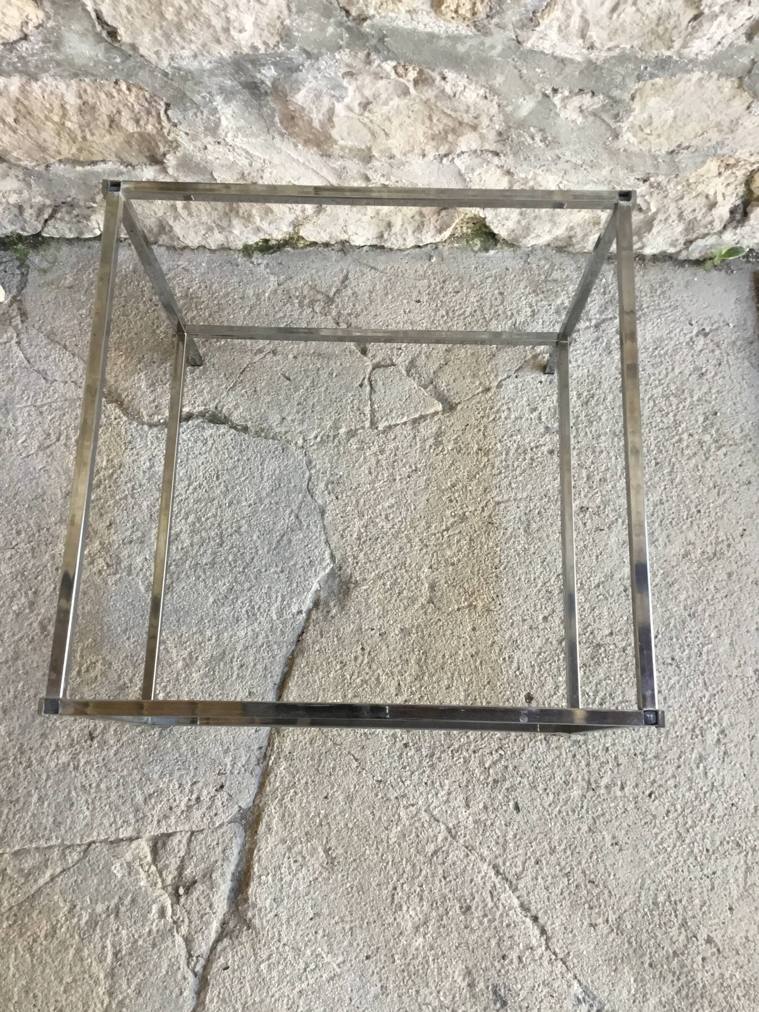 Square coffee table in marble and stainless steel - 1980s design