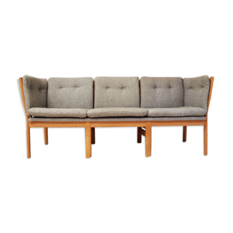 scandinavian wood and cloth three seater sofa