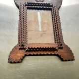 Cadre en bois sculpté tramp art ancien 27 cm x 20 cm