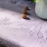 Old linen tablecloth and lilac-tinted silk
