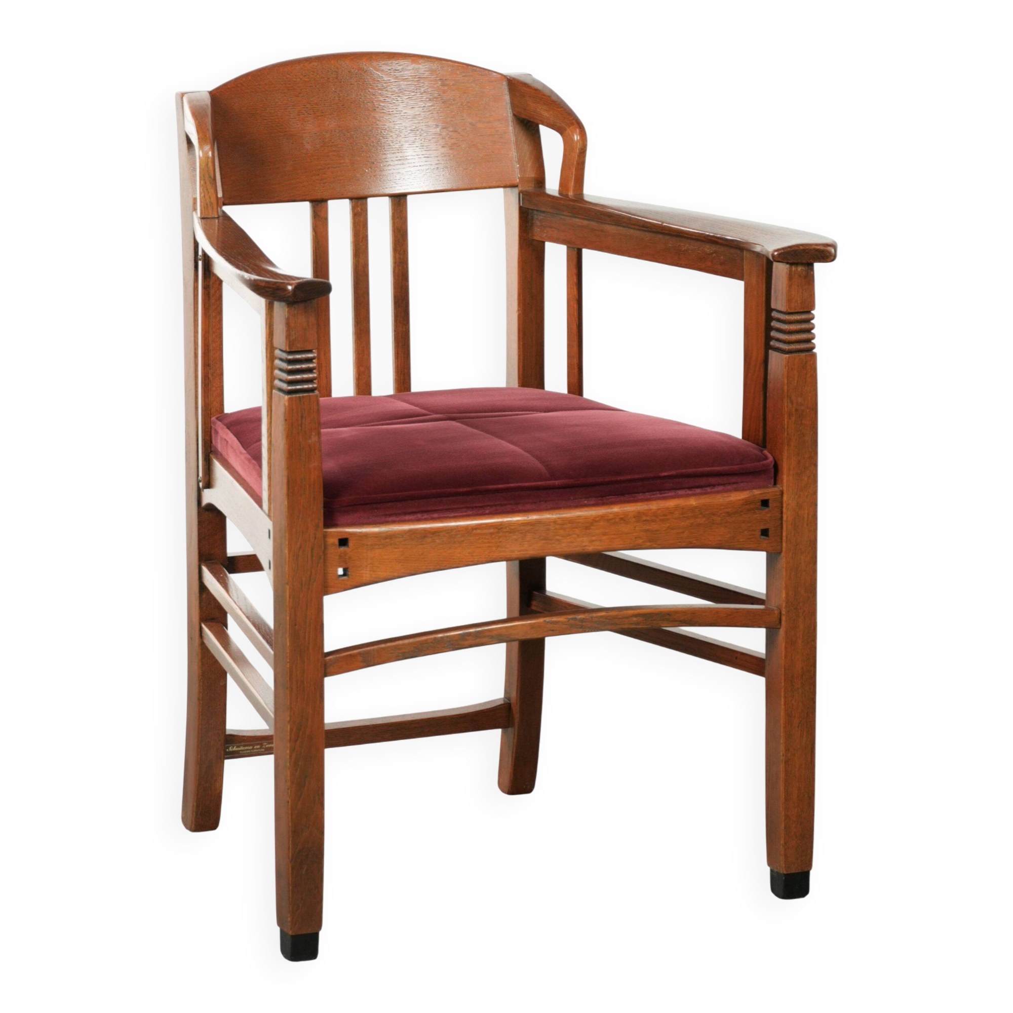 Art Nouveau design dining chair/side chair with red fabric upholstery